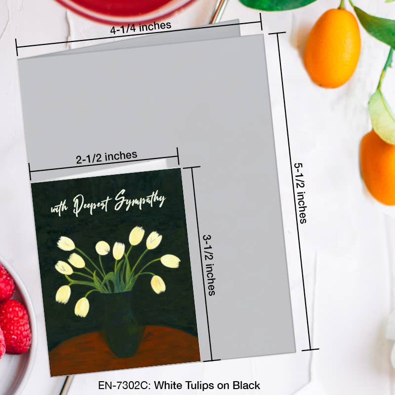 White Tulips on Black, Greeting Card (7302C), Enclosure, www.printedcanvas.com