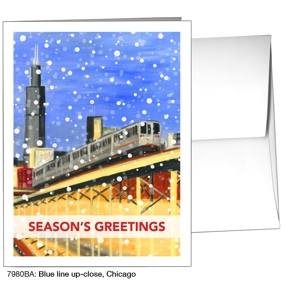 Blue Line Up-Close, Chicago, Greeting Card (7980BA), Front, www.printedcanvas.com