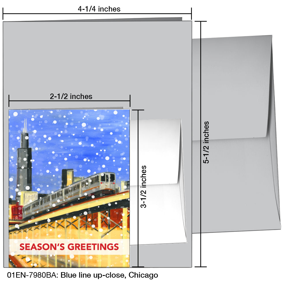 Blue Line Up-Close, Chicago, Greeting Card (7980BA), Enclosure, www.printedcanvas.com
