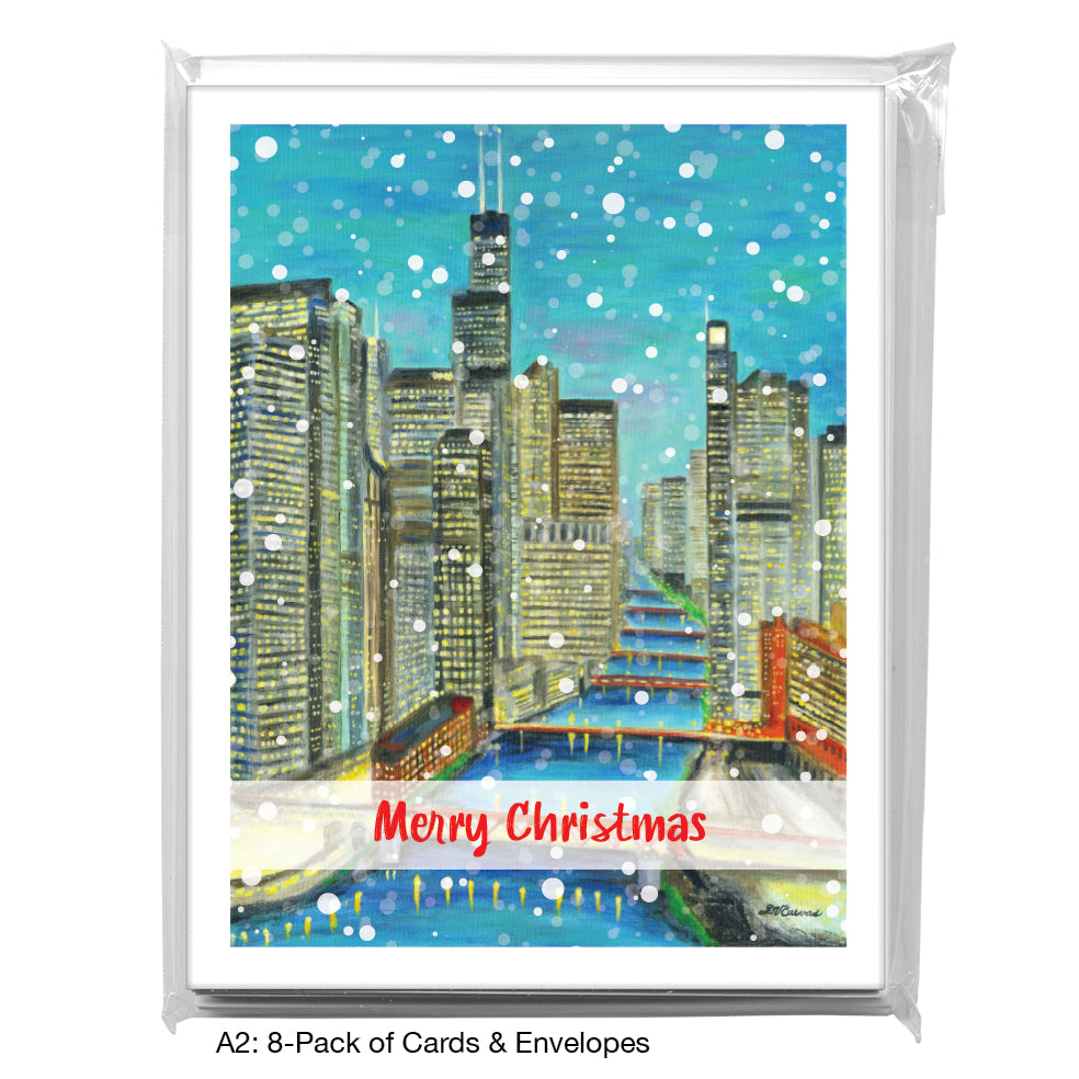 Night Bridges, Chicago, Greeting Card (8752E), A2 8-Pack, printedcanvas.com