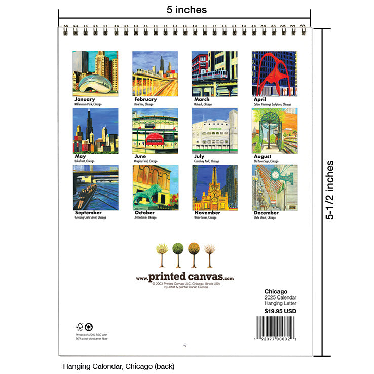 Hanging Letter Calendar, Chicago (#311-2025) - Printed Canvas