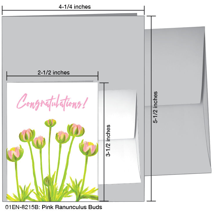 Pink Ranunculus Buds, Greeting Card (8215B), Enclosure, www.printedcanvas.com