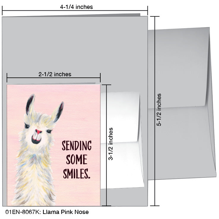 Llama Pink Nose, Greeting Card (8067K), Enclosure, www.printedcanvas.com