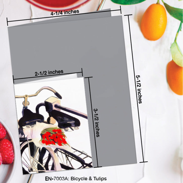 Bicycle & Tulips, Greeting Card (7003A), Enclosure Card, www.printedcanvas.com