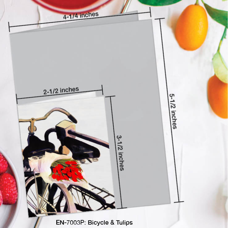 Bicycle & Tulips, Greeting Card (#7003P), Enclosure Card, www.printedcanvas.com