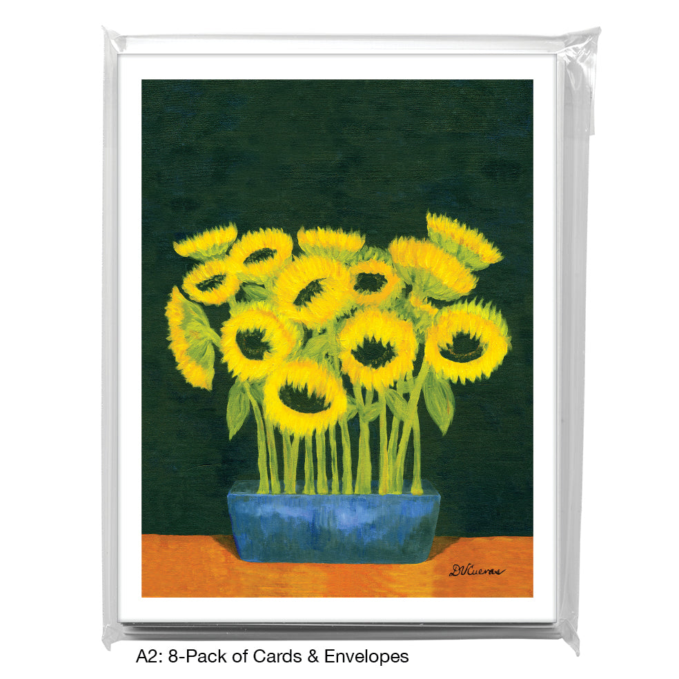 Sunflowers On Black, Greeting Card (7070B), A2 8-Pack, printedcanvas.com