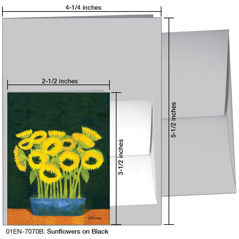 Sunflowers On Black, Greeting Card (7070B), Enclosure, printedcanvas.com