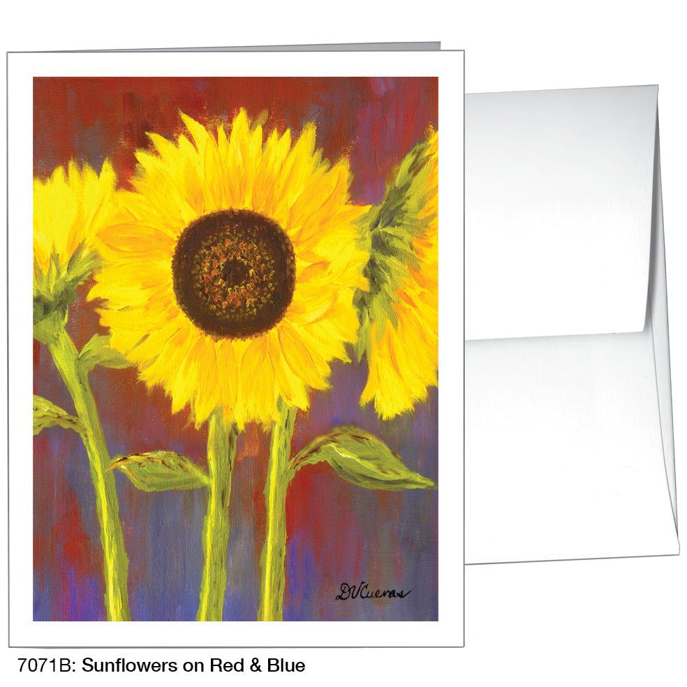 Sunflowers On Red & Blue, Greeting Card (7071B), A2, printedcanvas.com