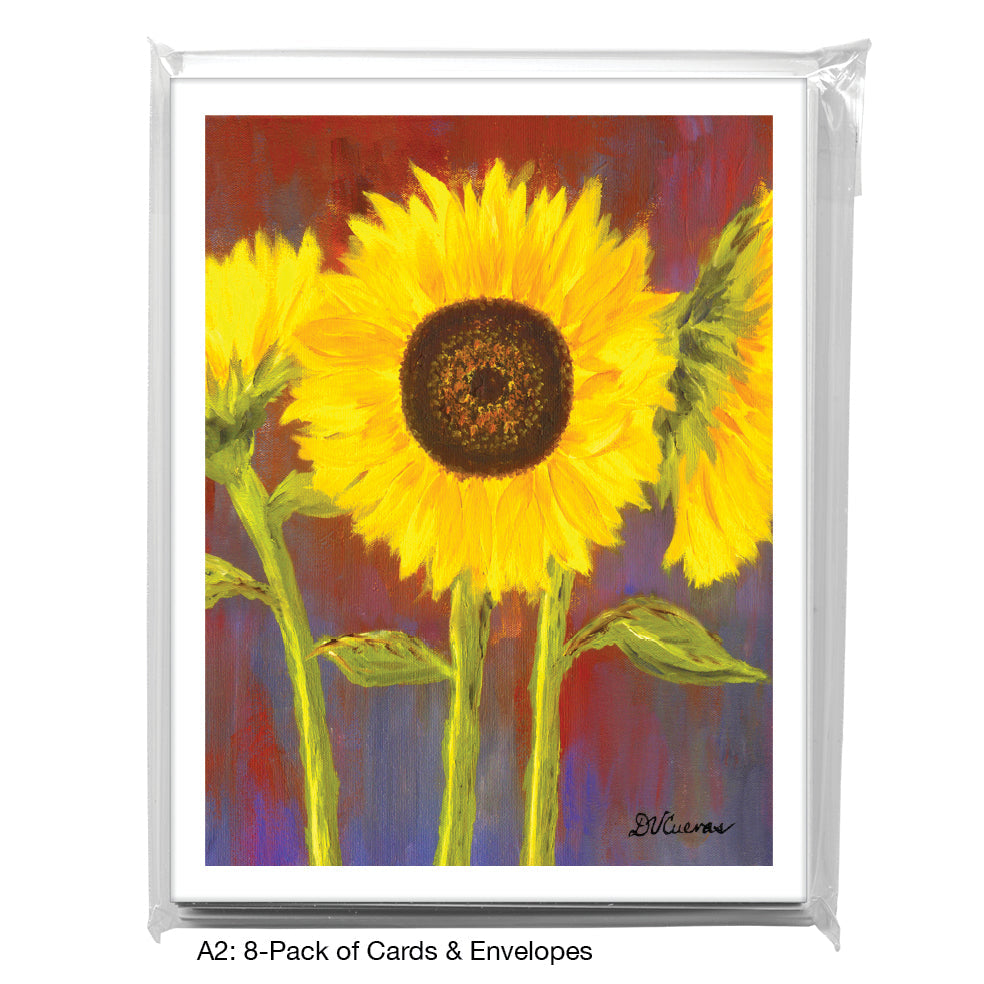 Sunflowers On Red & Blue, Greeting Card (7071B), A2 8-Pack, printedcanvas.com