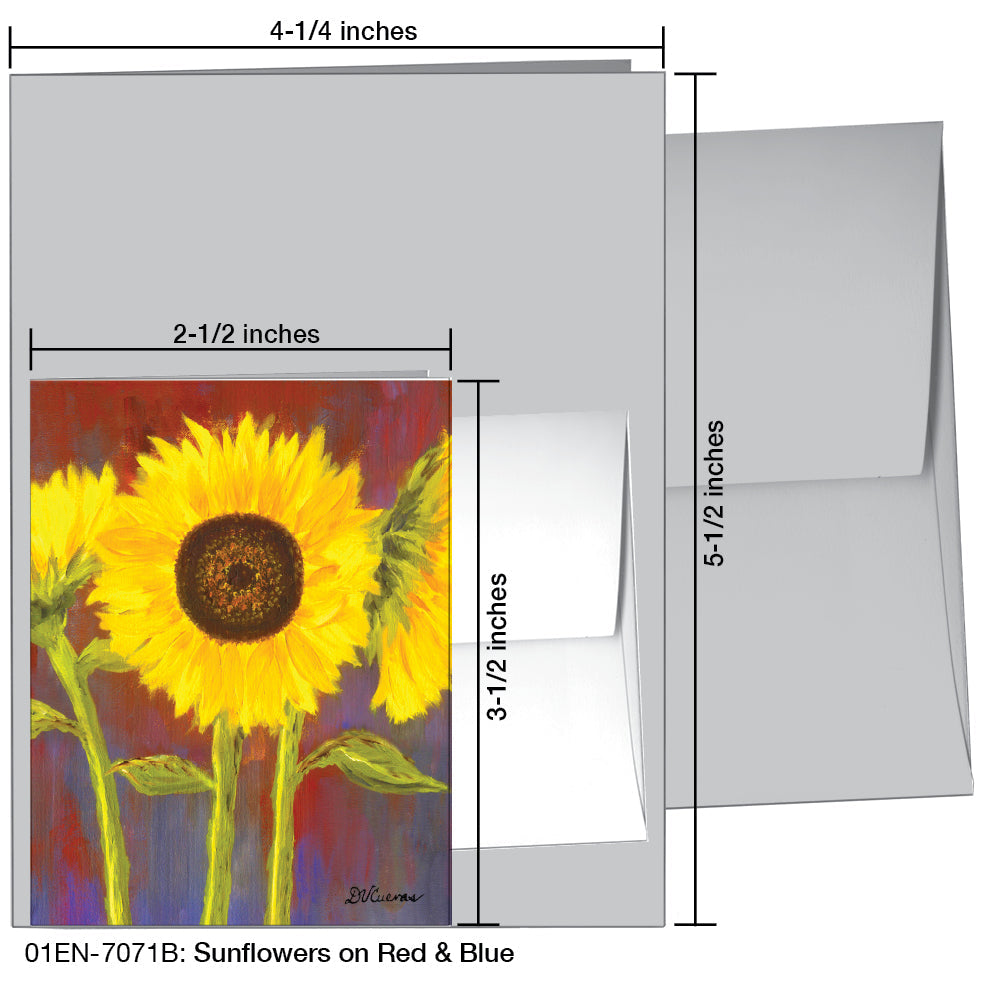 Sunflowers On Red & Blue, Greeting Card (7071B), Enclosure, printedcanvas.com