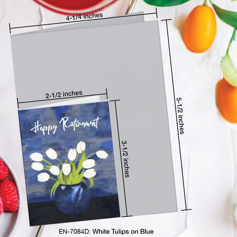 White Tulips on Blue, Greeting Card (7084D), Enclosure, www.printedcanvas.com