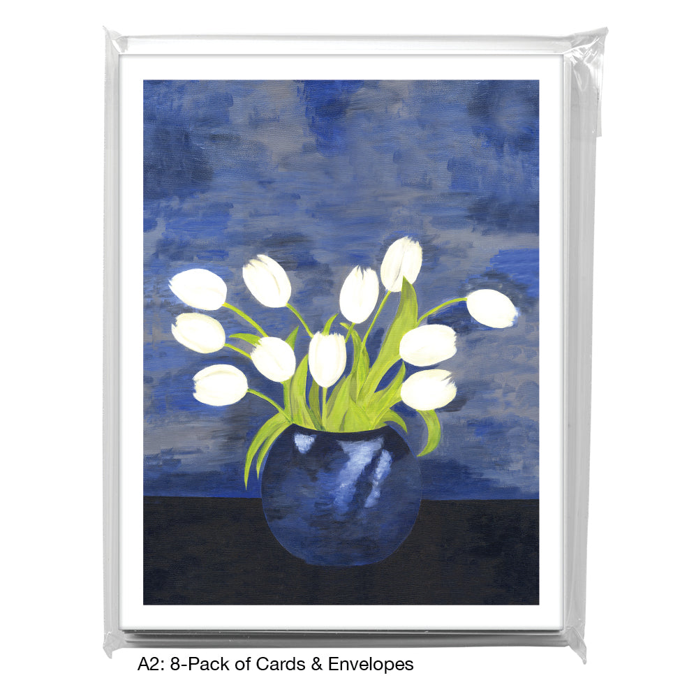 White Tulips on Blue, Greeting Card (7084E), A2 8-Pack, printedcanvas.com