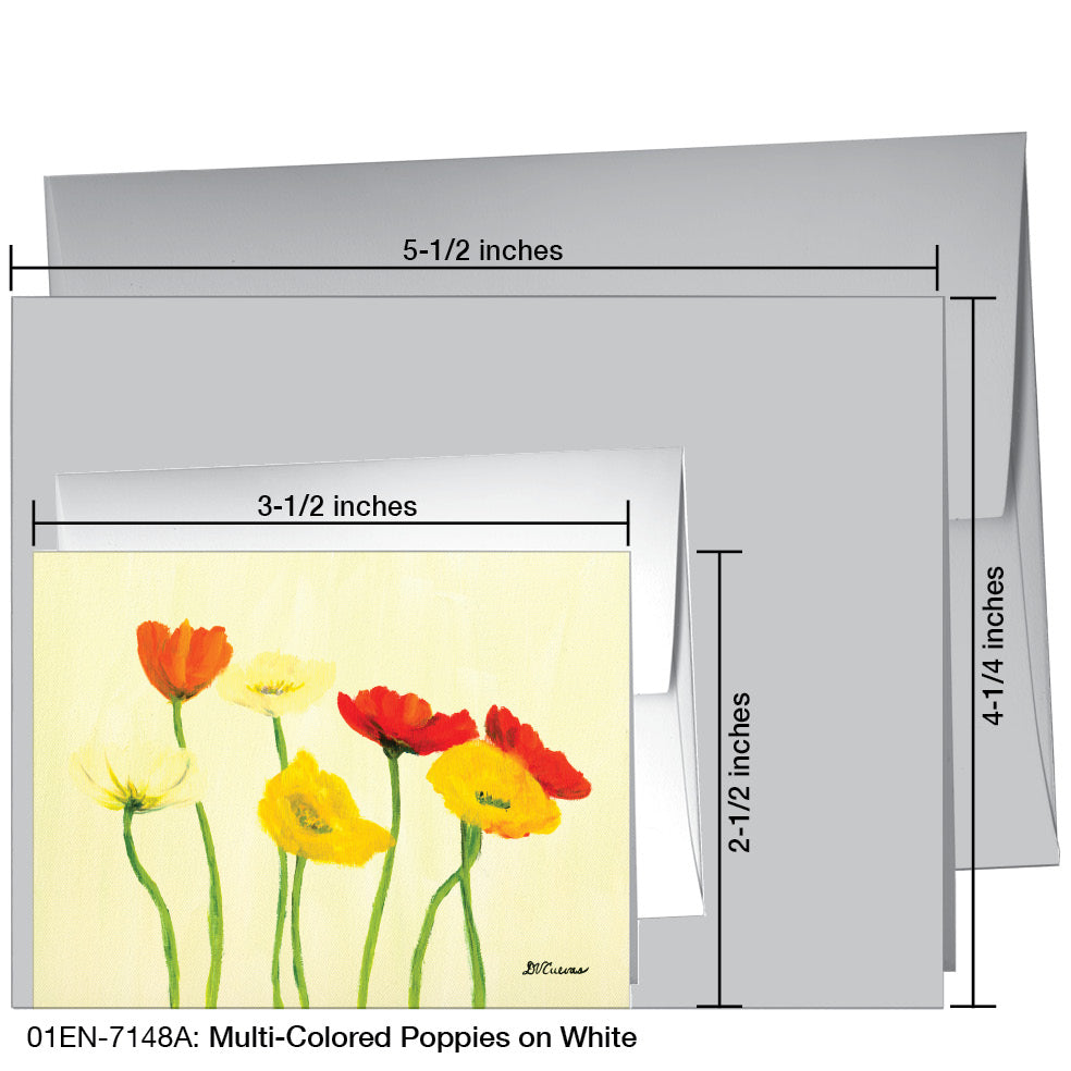 Multi-Colored Poppies on White, Greeting Card (7148A)