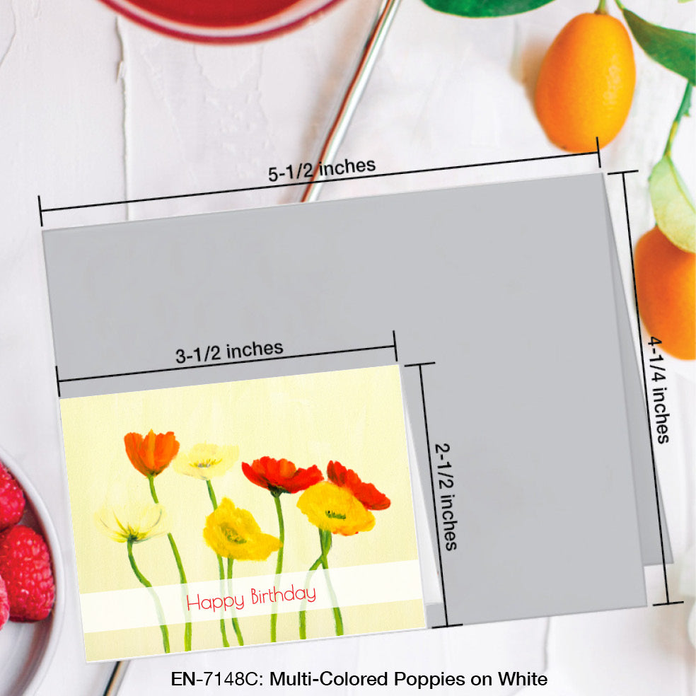 Multi-Colored Poppies on White, Greeting Card (#7148C), Enclosure, www.printedcanvas.com