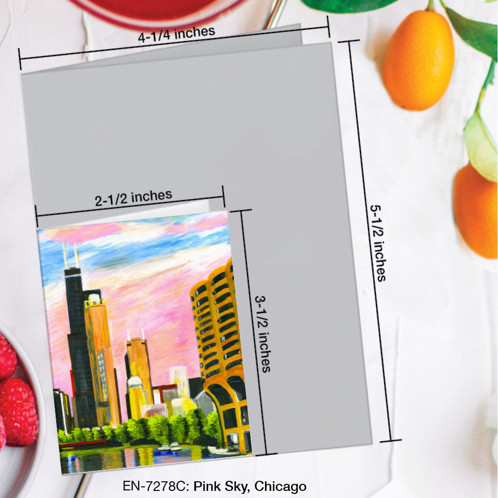 Pink Sky, Chicago, Greeting Card (7278C), Enclosure Card, www.printedcanvas.com