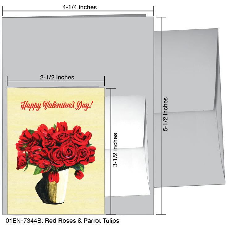 Red Roses & Parrot Tulips, Greeting Card (#7344B)