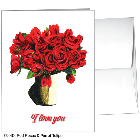Red Roses & Parrot Tulips, Greeting Card (7344D)