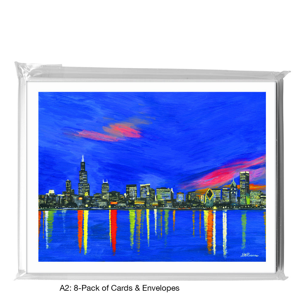 Dusk, Chicago, Greeting Card (7365), A2 8-Pack, printedcanvas.com
