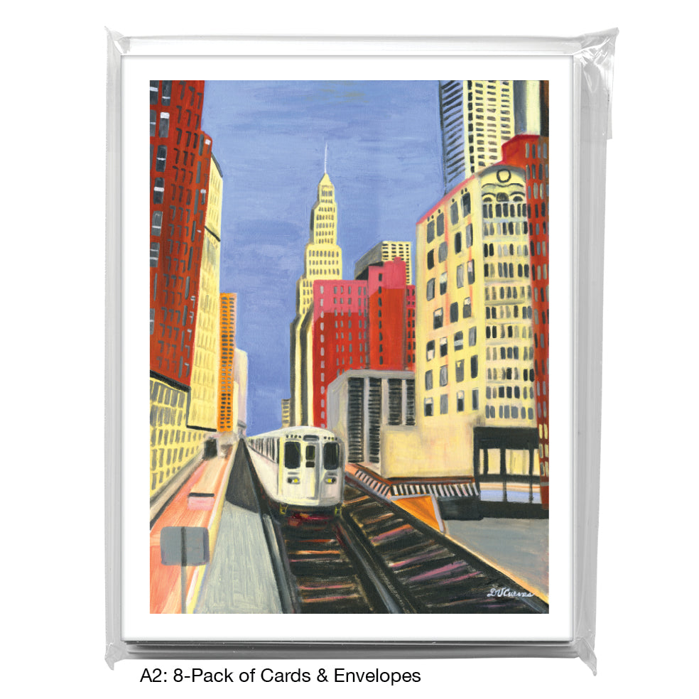 Passing through the Loop, Chicago, Greeting Card (7368A), A2 8-Pack, printedcanvas.com