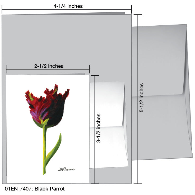 Black Parrot, Greeting Card (7407A), Enclosure, www.printedcanvas.com