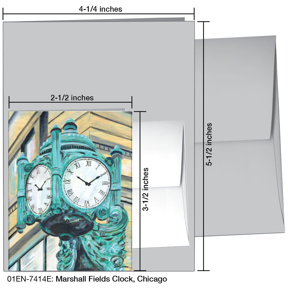 Marshall Fields Clock, Chicago, Greeting Card (7414E), Enclosure, www.printedcanvas.com