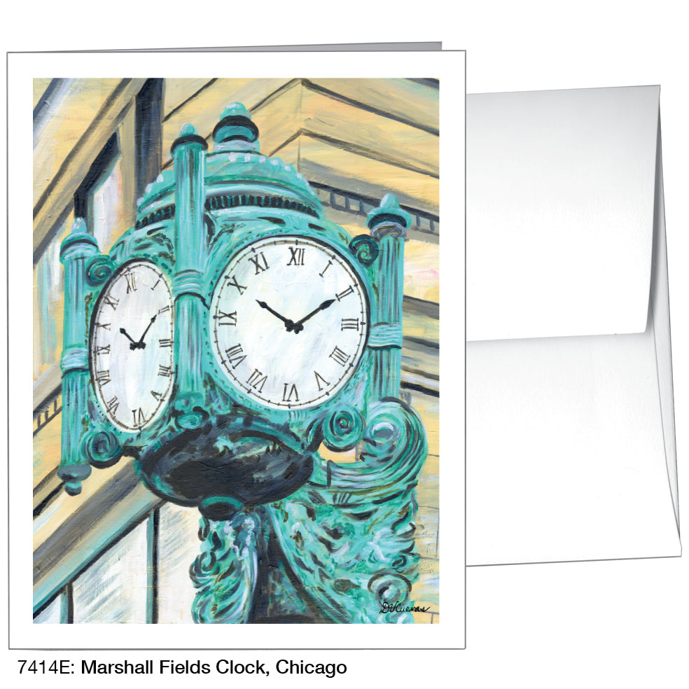Marshall Fields Clock, Chicago, Greeting Card (7414E), Front, www.printedcanvas.com