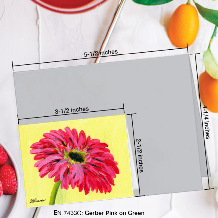 Gerber Pink on Green, Greeting Card (7433C), Enclosure Card, www.printedcanvas.com