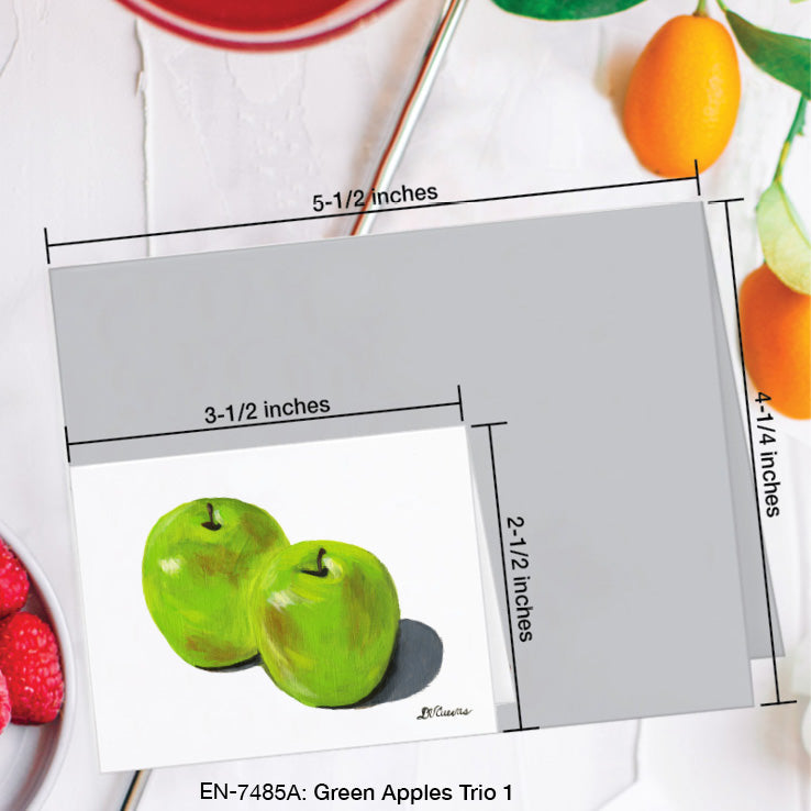 Green Apples Trio 1, Greeting Card (7485A), Enclosure Card, www.printedcanvas.com