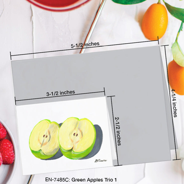 Green Apples Trio 1, Greeting Card (7485C), Enclosure Card, www.printedcanvas.com