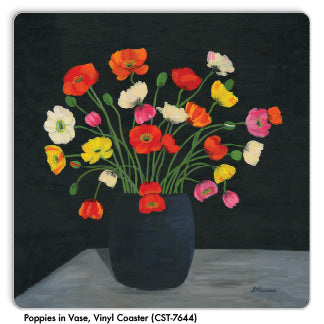 Poppies in Vase, Vinyl Coaster (CST-7644) - Printed Canvas