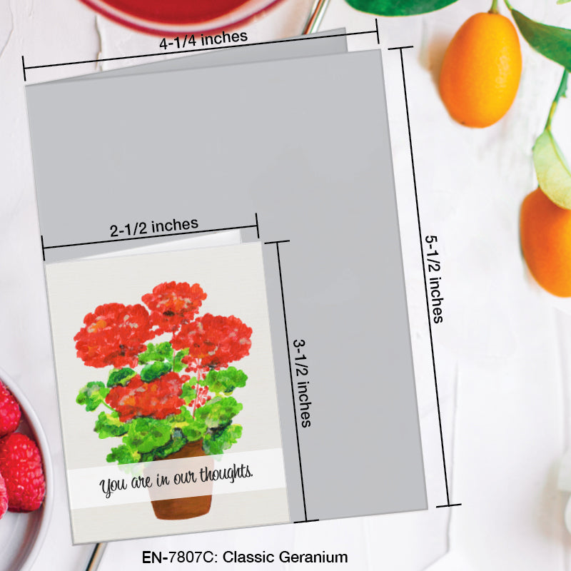 Classic Geranium, Greeting Card (7807C), Enclosure, www.printedcanvas.com