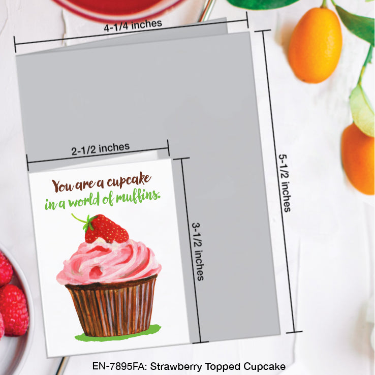 Strawberry Topped Cupcake, Greeting Card (#7895FA)