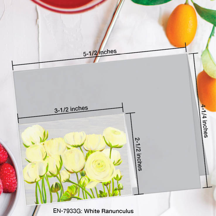 White Ranunculus, Greeting Card (#7933G), Enclosure Card, www.printedcanvas.com