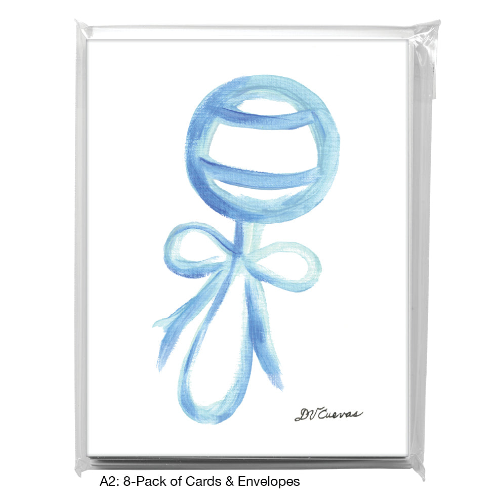 Rattle with Bow - Blue, Greeting Card (7944A), A2 Card 8-Pack, www.printedcanvas.com