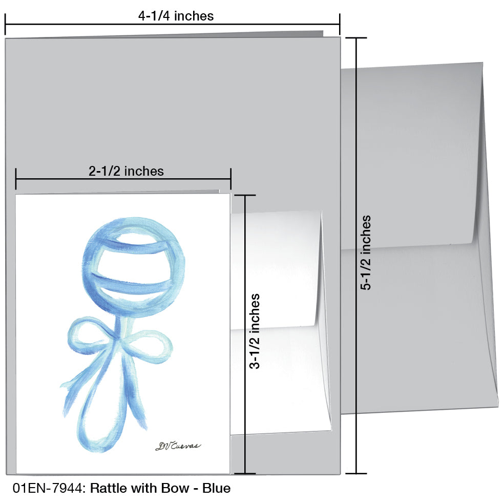 Rattle with Bow - Blue, Greeting Card (7944A), Enclosure Card, www.printedcanvas.com