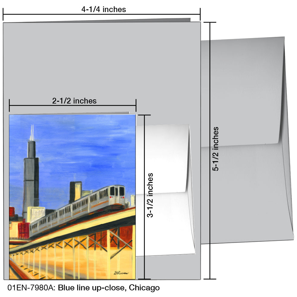 Blue Line Up-Close, Chicago, Greeting Card (7980A), Enclosure Card, www.printedcanvas.com