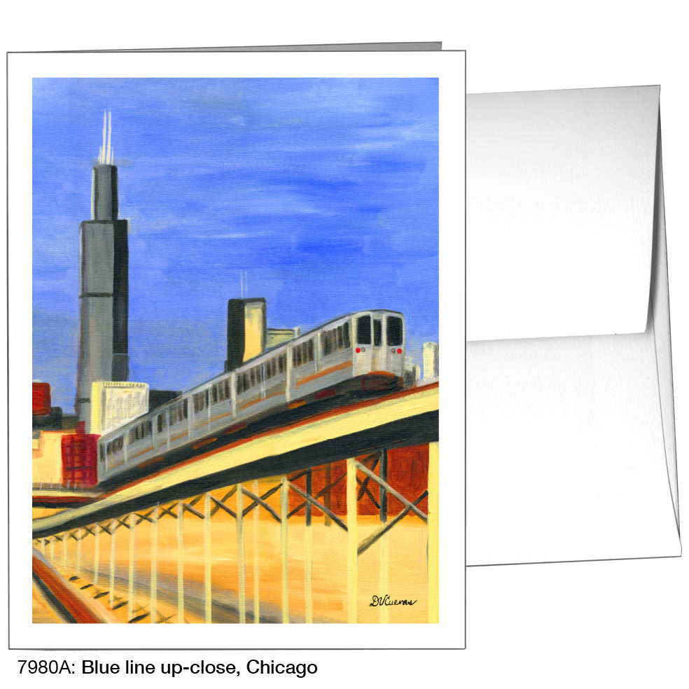 Blue Line Up-Close, Chicago, Greeting Card (7980A), A2 Card Front, www.printedcanvas.com