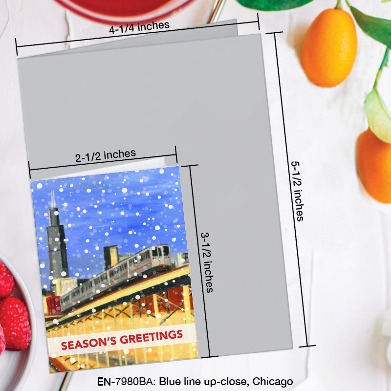 Blue Line Up-Close, Chicago, Greeting Card (7980BA), Enclosure Card, www.printedcanvas.com