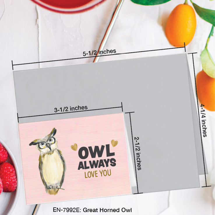 Great Horned Owl, Greeting Card (7992E), Enclosure, www.printedcanvas.com