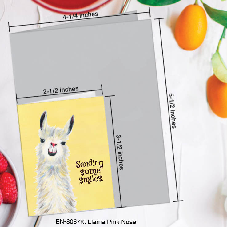 Llama Pink Nose, Greeting Card (8067K), Enclosure, www.printedcanvas.com