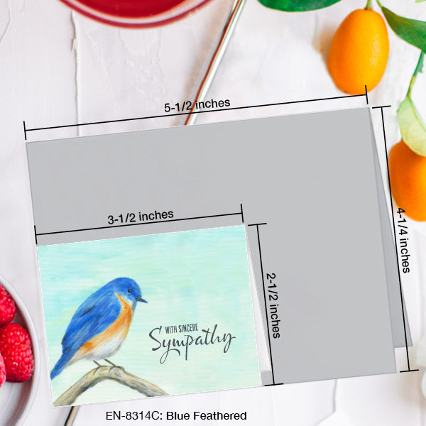Blue Feathered, Greeting Card (8314C), Enclosure, www.printedcanvas.com