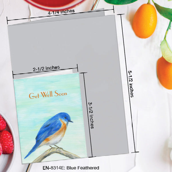 Blue Feathered, Greeting Card (8314E), Enclosure, www.printedcanvas.com