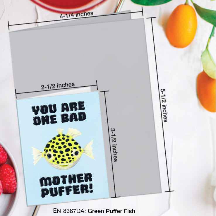 Green Puffer Fish, Greeting Card (#8367DA)