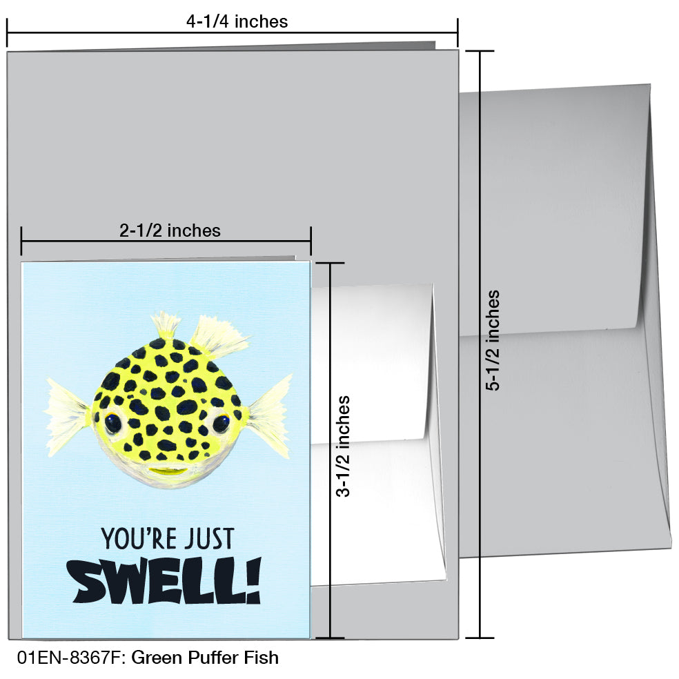 Green Puffer Fish, Greeting Card (8367F), Enclosure, www.printedcanvas.com