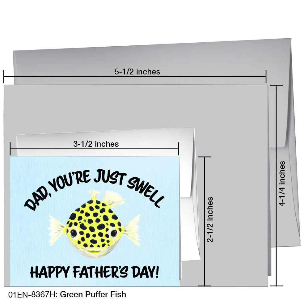 Green Puffer Fish, Greeting Card (8367H), Enclosure, www.printedcanvas.com