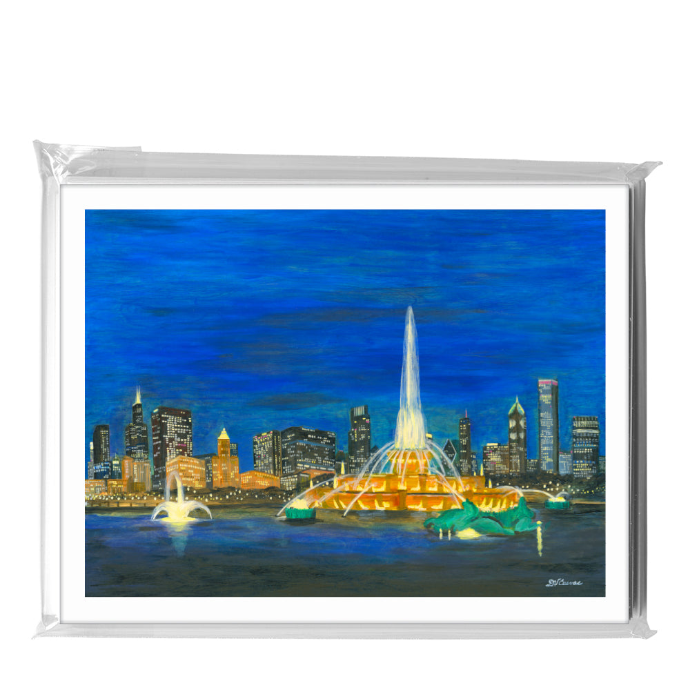 Buckingham Fountain at Night, Chicago, Greeting Card (8390A), A2 Card 8-Pack, www.printedcanvas.com