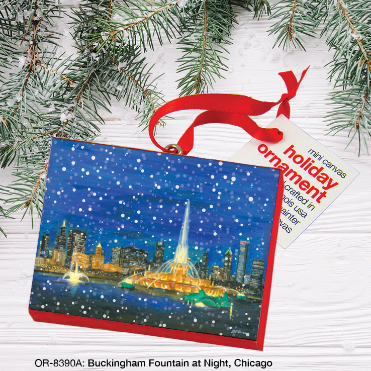 Buckingham Fountain At Night, Chicago, Ornament (OR-8390A), Front, printedcanvas.com