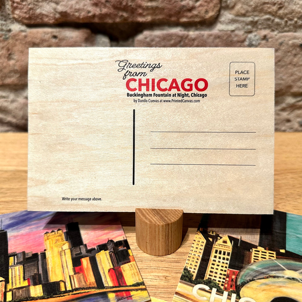 Buckingham Fountain at Night, Wood Postcard (PCW-8390A)