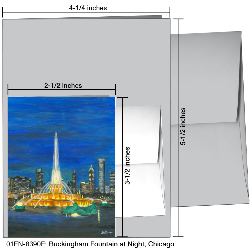 Buckingham Fountain At Night, Chicago, Greeting Card (8390E), Enclosure, printedcanvas.com