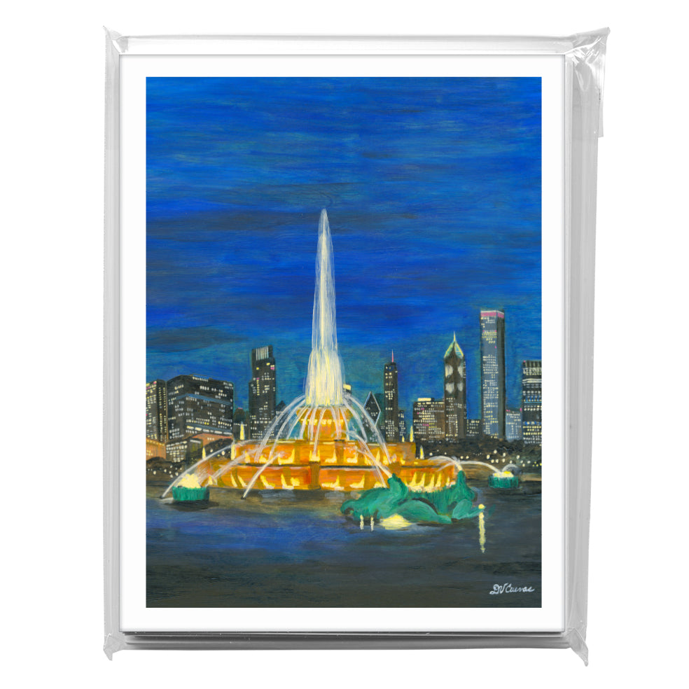 Buckingham Fountain At Night, Chicago, Greeting Card (8390E), A2 8-Pack, printedcanvas.com